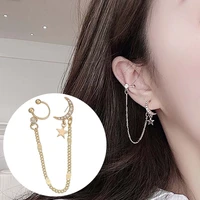 moon star chained dangle earrings for women girls elegant trendy gold hip hop punk chain clip earring fashion jewelry gifts