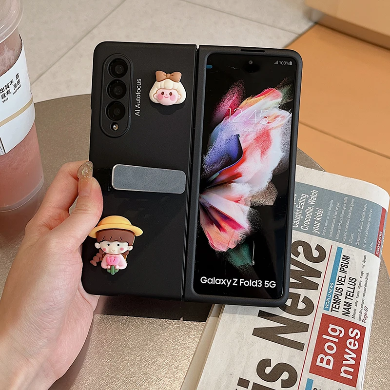 

Чехол для телефона Samsung Galaxy Z Fold 4 с милым мультяшным изображением девушки металлический кронштейн Подставка Z Fold 3 2 защитный чехол