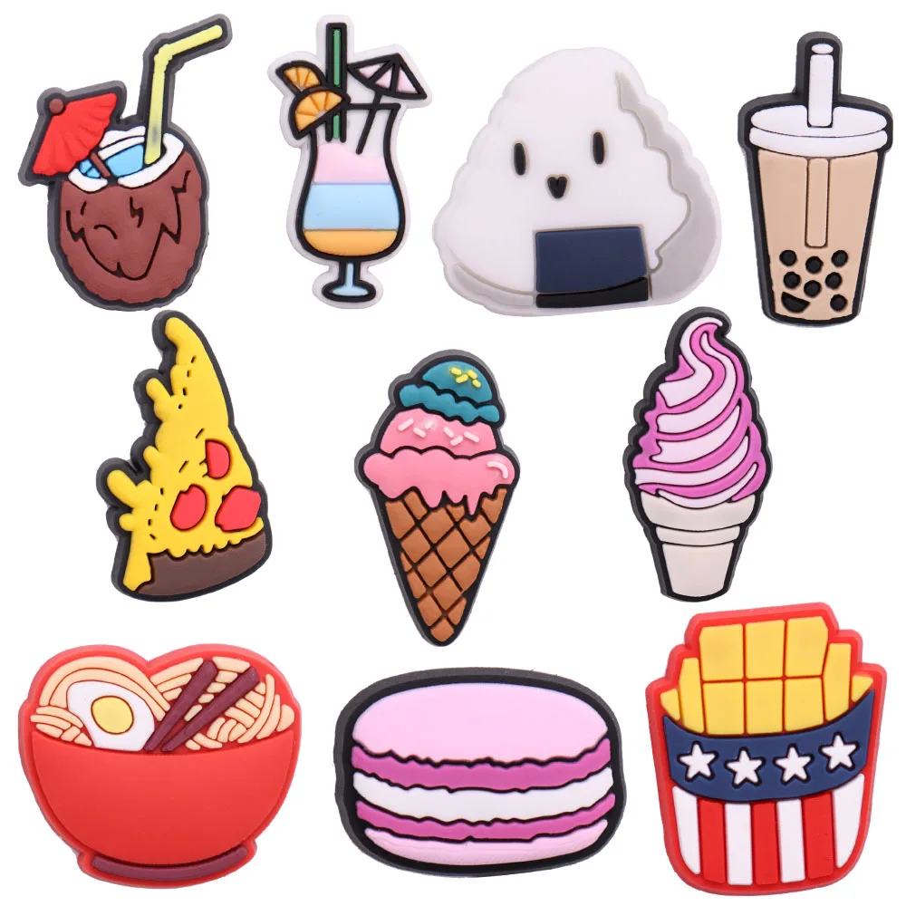 

Mix 50Pcs Ice Cream Pizza Donu Sushi Beverages Noodle Food Shoe Charms PVC Sandals Shoe Decorations Croc Jibz Buckle Acessories