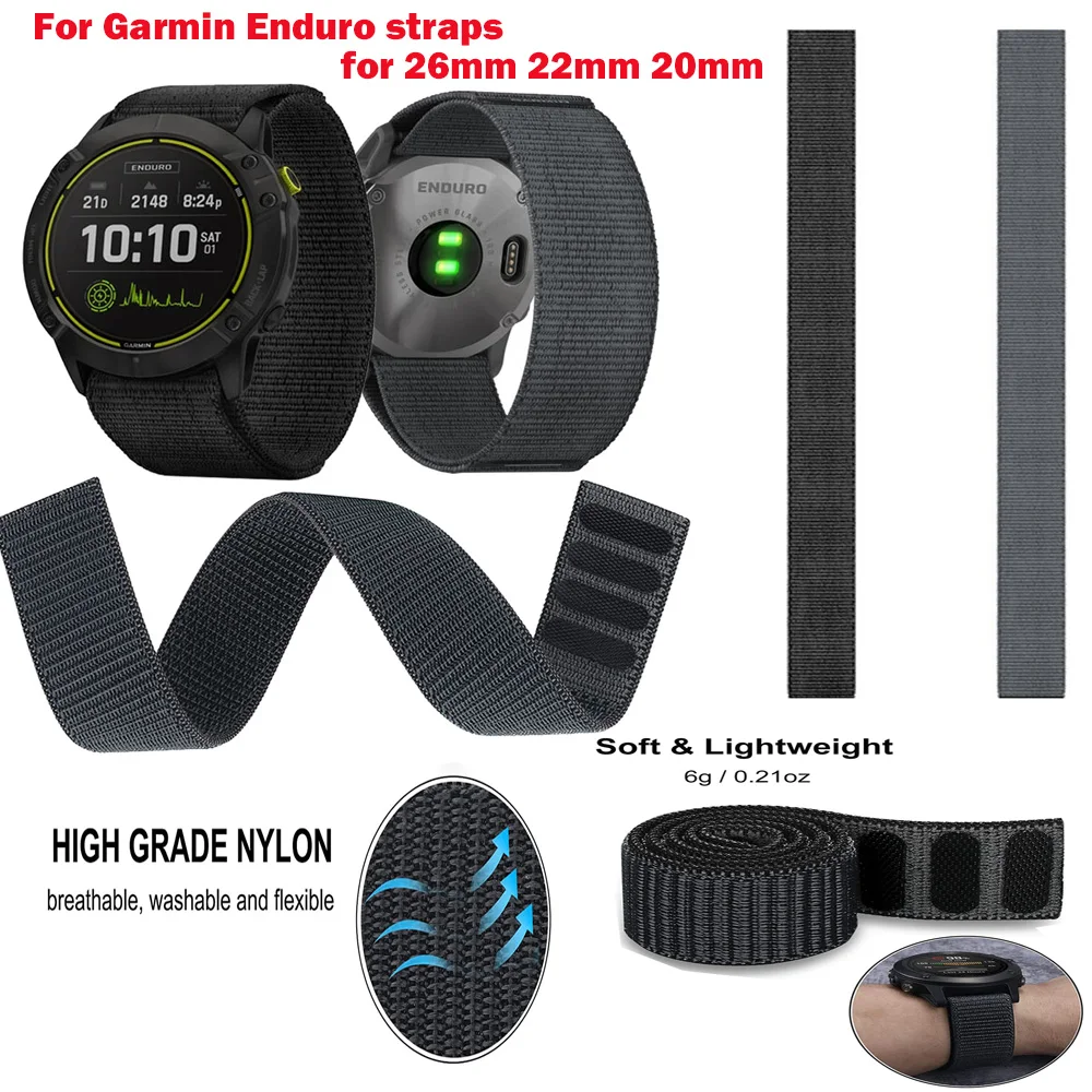 

For Garmin Enduro Fenix 6X Pro Solar 5X Plus 3 HR Descent MK1 Mk2 Mk2i 26mm 22mm 20mm Smart Strap Breathable Nylon Wristband
