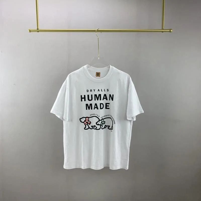 

22SS Wearing A Scarf Bear Printing HUMAN MADE T Shirt Men Women EU Size 100% Cotton HUMAN MADE Top Tees Casual Summer Bermudas