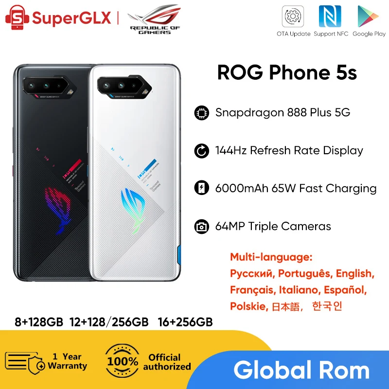 Global Rom Asus ROG Phone 5s ROG 5S 5G Gaming Phone 144Hz Display Snapdragon 888 Plus 6000mAh Fast charging 65W Smartphone