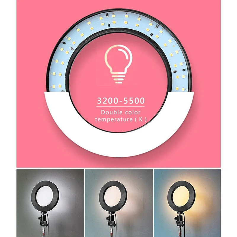 

6" LED Ring Light Dimmable USB 5500K Fill Light Camera Phone Video Live Light With Tripod And Phone Holder