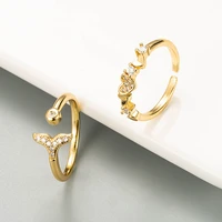 fashion gold color metalstar heart white zircon open ring punk vintage adjustable ring for women party jewelry gift