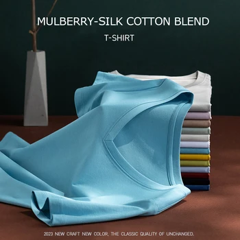 2023 High-end Fabric Women Silk & Mercerized Cotton T-shirt Luxury Tee Short Sleeve Silk Feeling Summer Wear Vacation V / O-neck 1