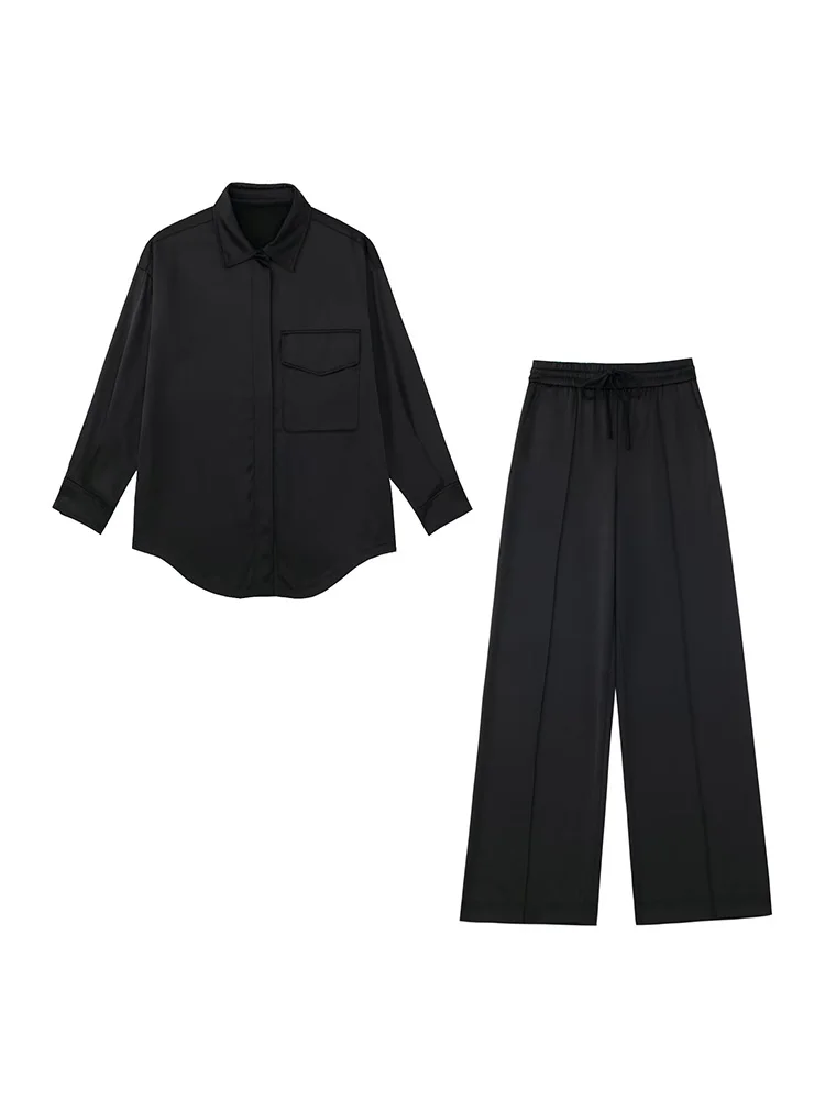 

BM&MD&ZA 5427800 Women 2022 New Fashion silk satin texture Blouses Vintage Long Sleeve Button-up Female Shirts Tops 5427/800