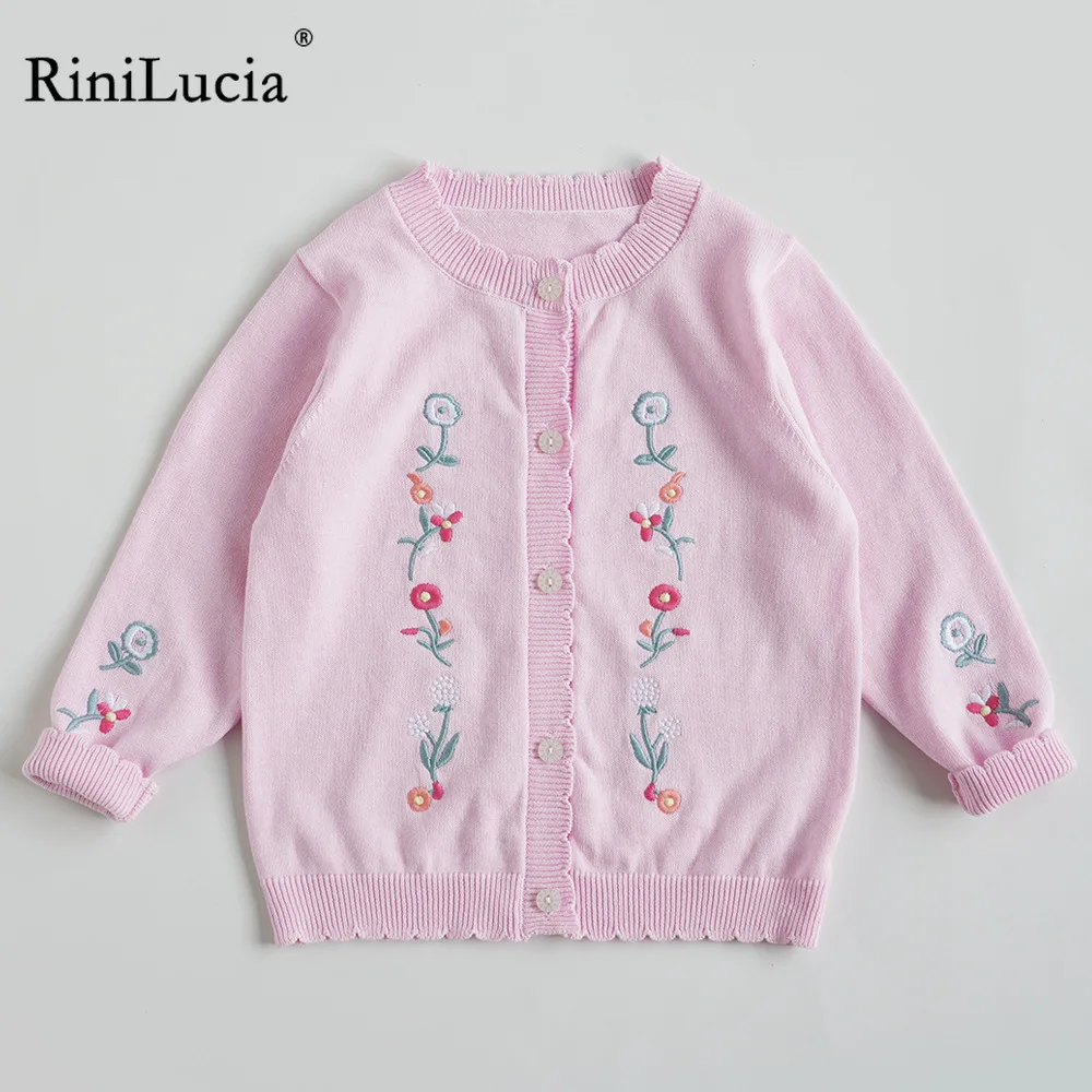 

RiniLucia Sweet Baby Sweaters Autumn Winter Kids Girls Sweater Baby Kids Girls Pullover floral embroidery cardigans Clothes 2023