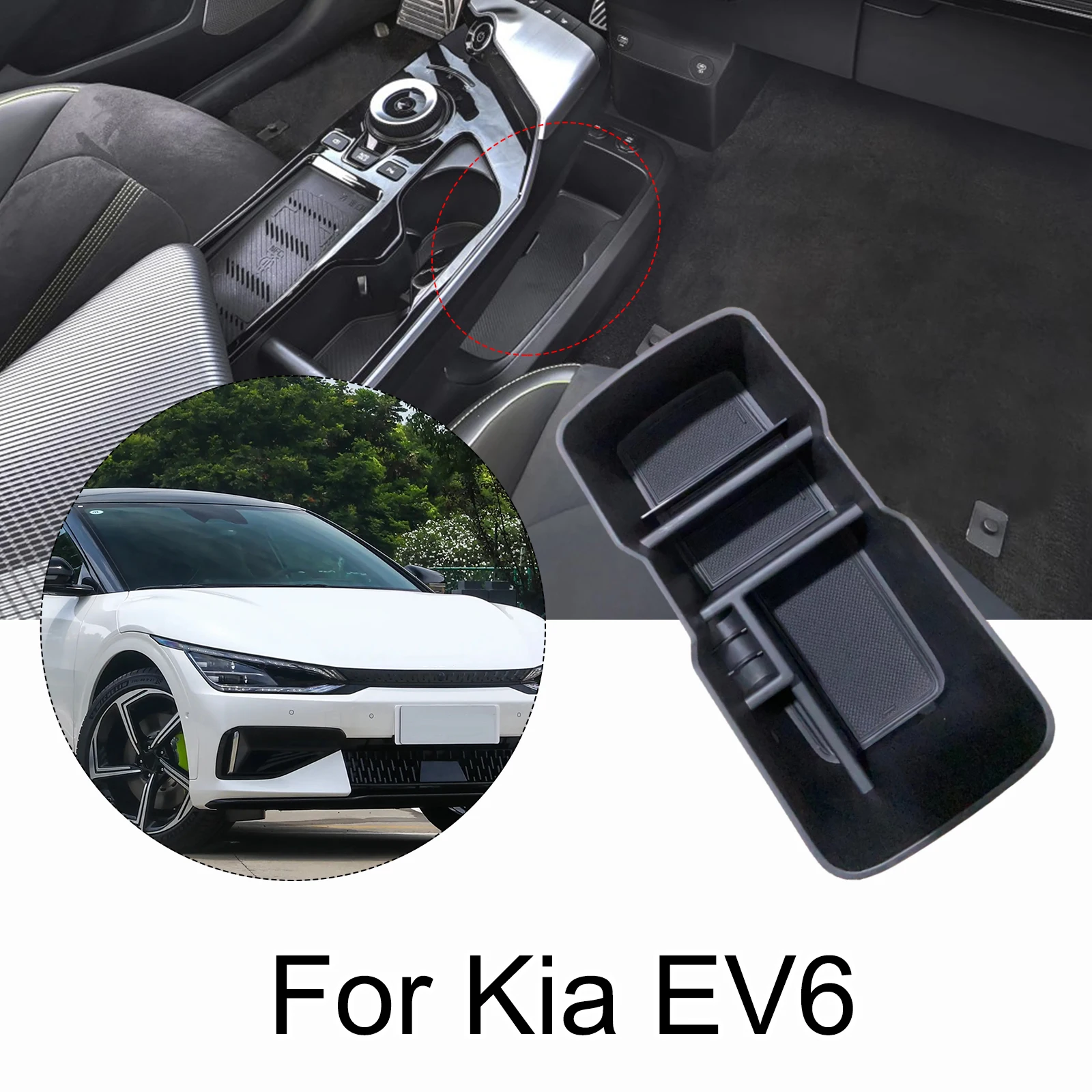 

1x For Kia EV6 2021-2023 ABS Black Console Central Storage Box High Quality Interior Accessories Armrest Bottom Storage-box