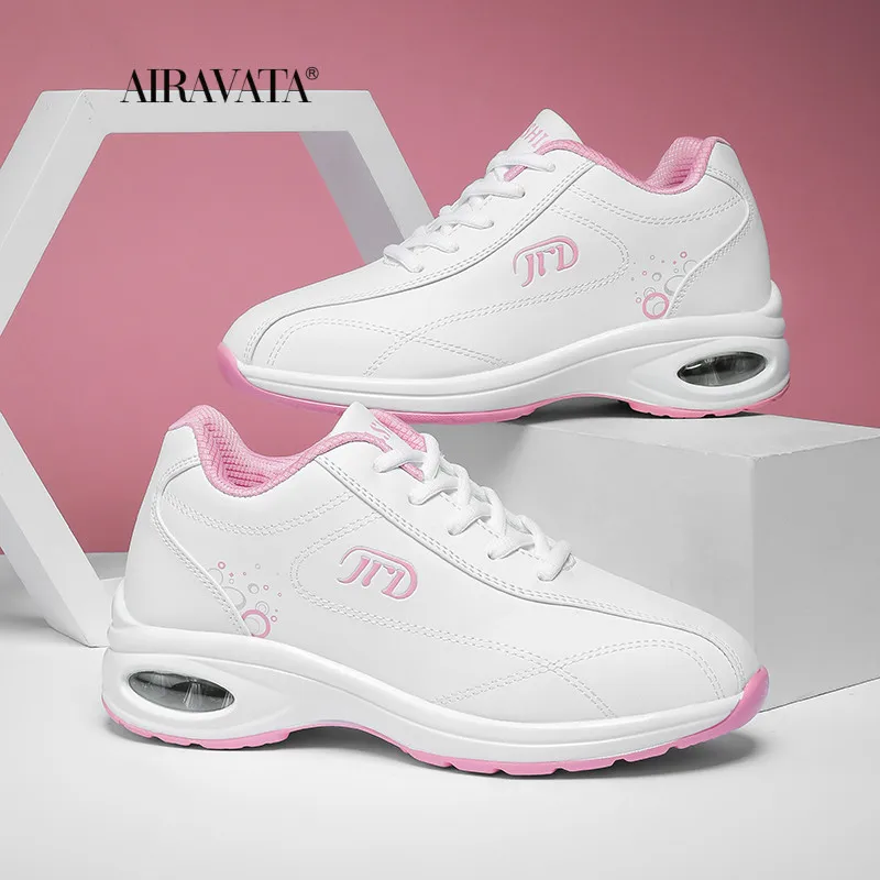 PU Leather Running Shoes Women Air Cushioning Sneakers White Casual Damping Non Slip Female Trainers Walking Sport Footwear