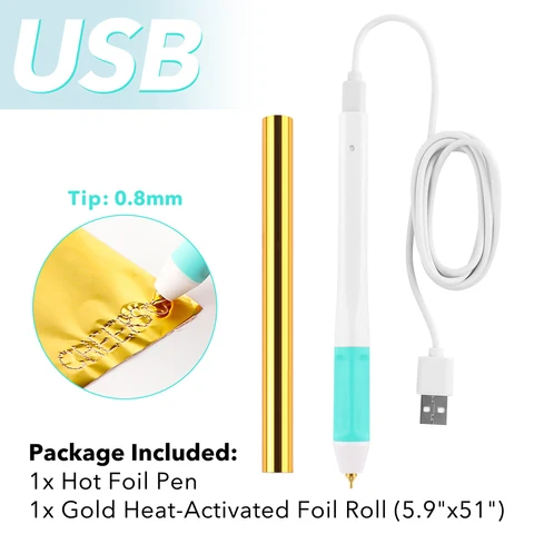 USB Hot ручки с фольгой с золотой тепловой фольгой в рулоне для рукоделия, скрапбукинга, бумаги, дерева, кожи, проектной надписи