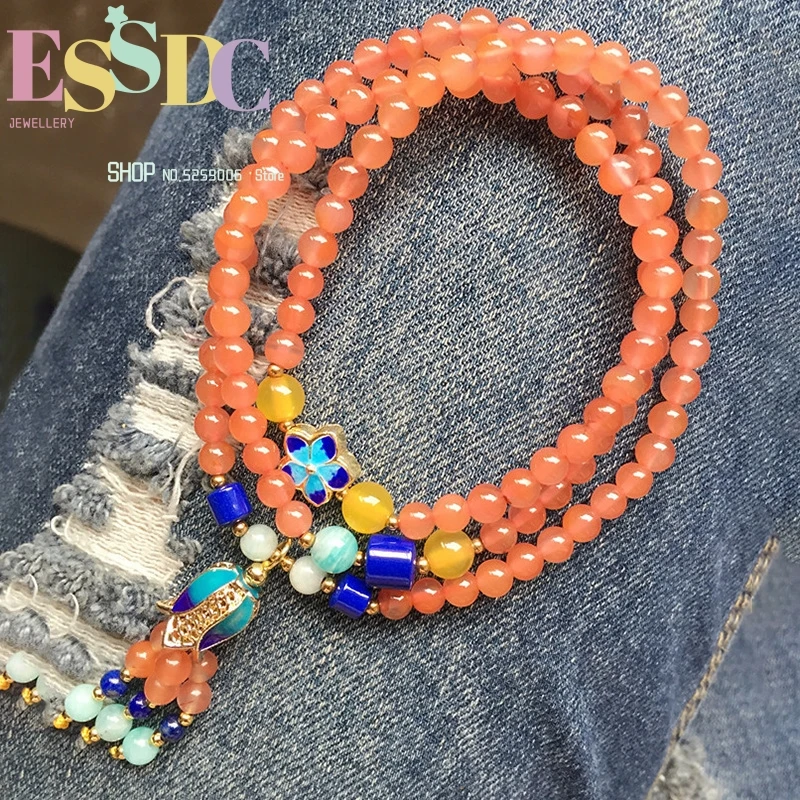 

Natural Ice-like South Red Carnelian Buddha Beads Bracelets with Amazonston Cloisonne Accessories Fashion Parts Wholesale
