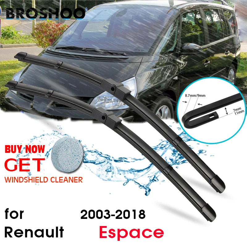 Фото Резиновые щетки стеклоочистителя BROSHOO для Renault Espace 4 5, модели 2003-2018 годов выпуска, подходят для кнопочного/бокового крепления. №1