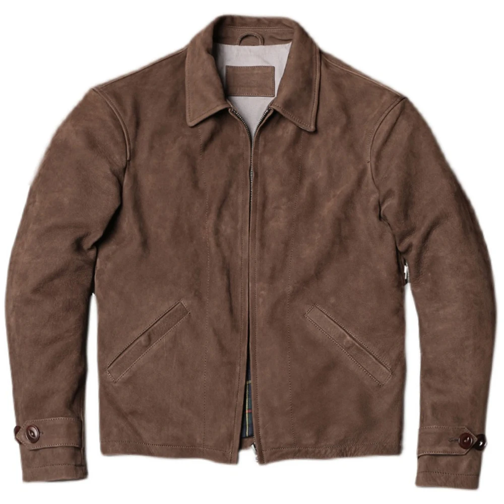 Retro Distressed Mans Cowhide Leather Jacket and Coat European Star Real Leather Mens Overcoat Outfit Streetwear Plus Size 5XL