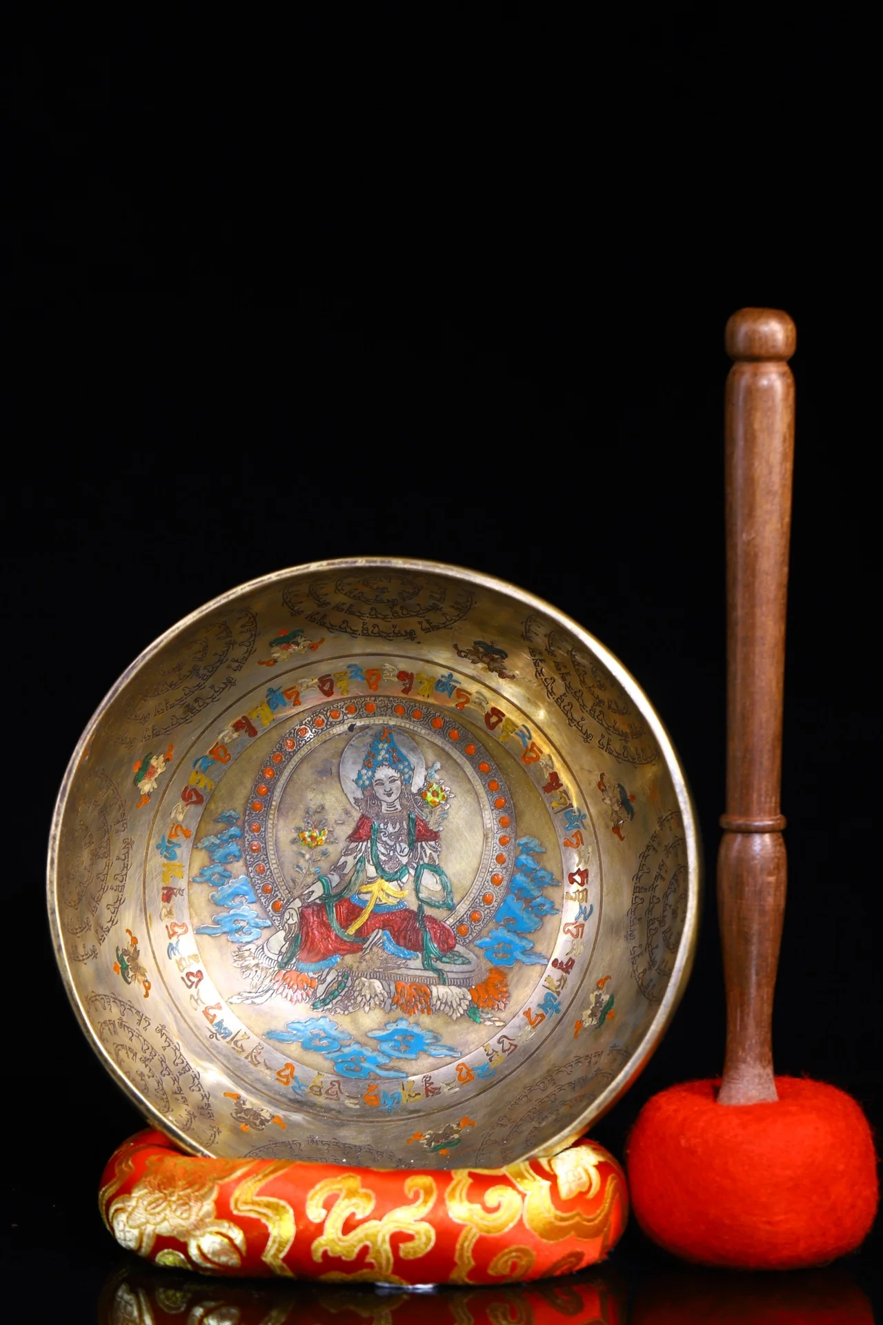 

Коллекция тибетских храмов 8 дюймов, старинная бронзовая окрашенная Зеленая Тара, миска для выращивания музыки в буддистском стиле, поклонение в зале, городской Экзорцизм