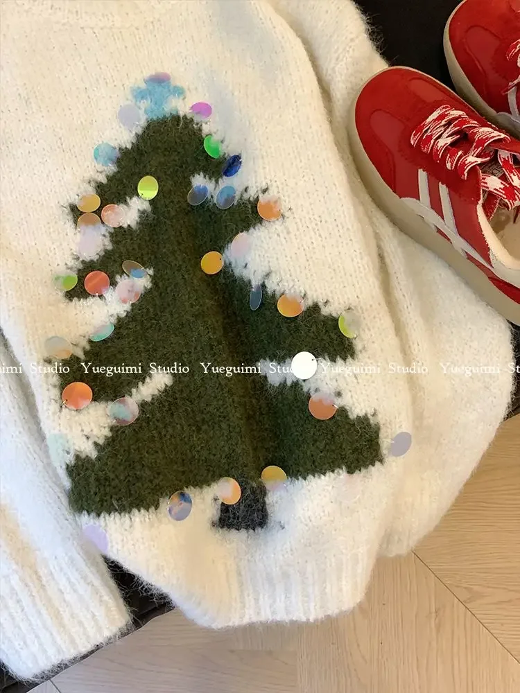 Korejepo Рождественский свитер с круглым вырезом и блестками женский новый