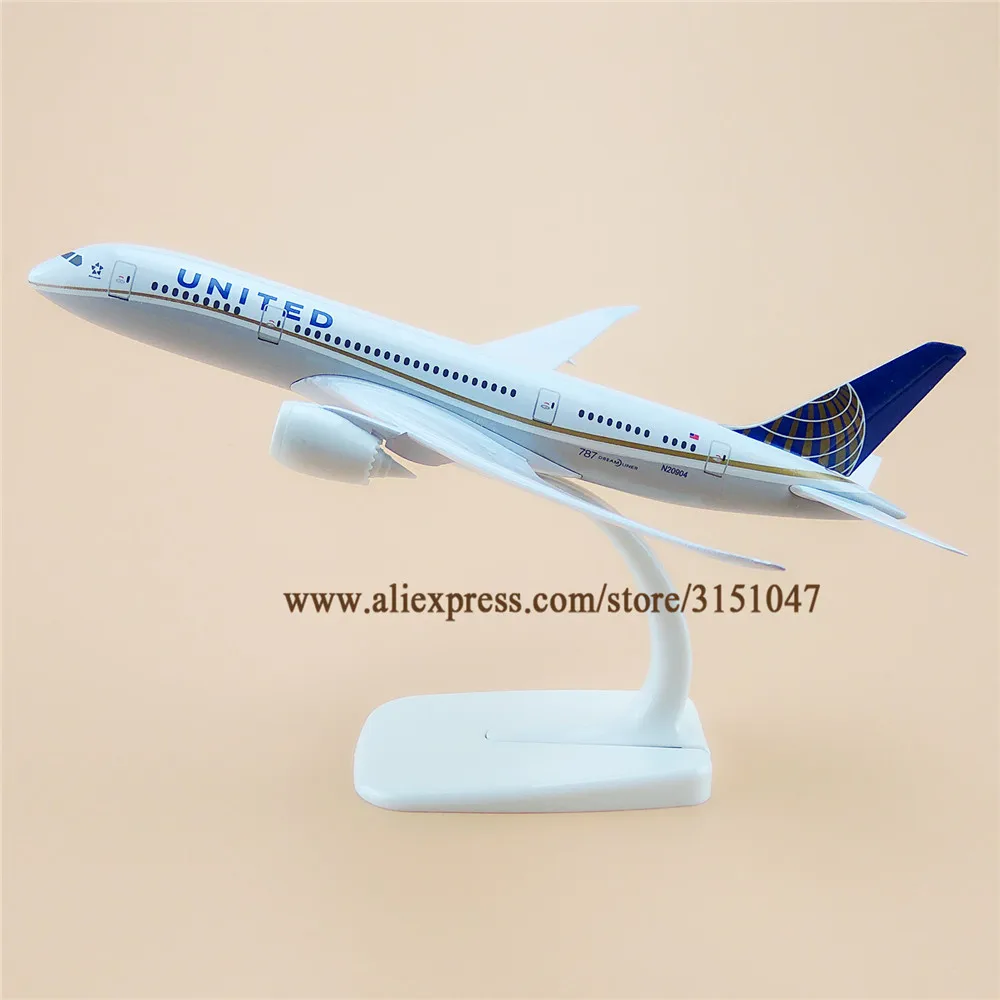 Модель самолета 20 см авиакомпании UNITED Airlines модель Боинг 787 B787 металлическая из