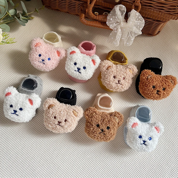 

Baby Toddlers Home Floor Non-slip Dispensing Socks Cartoon Doll Cotton Bear Socks for 0-3Y Girls Boys Kids Newborn Infant Socks
