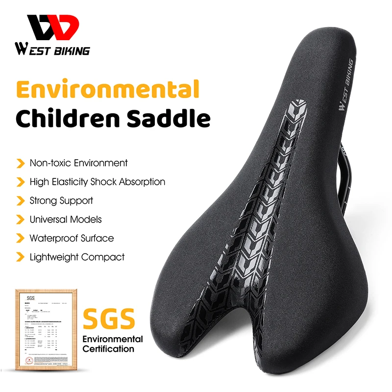 WEST BIKING SGS Children Bike Saddle Kid Shock Absorption Cycling Saddles Soft Bicycle Seat Ultralight MTB Road Riding Mat