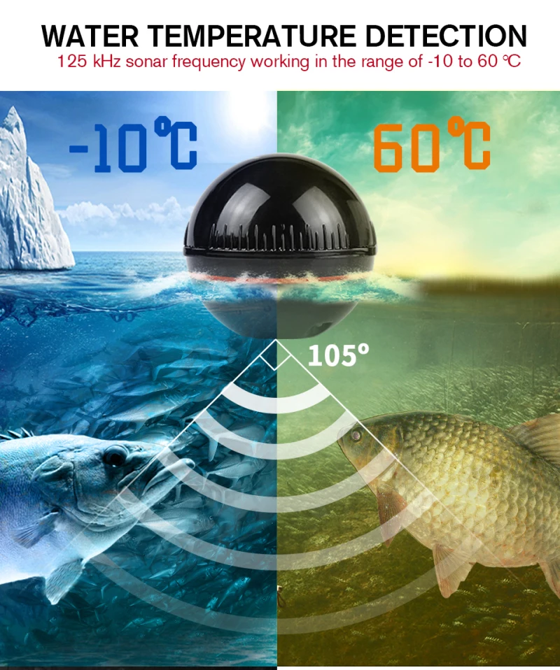 Erchang XA02 Wireless Fish Finder Portable Depth Echo Sounder 48m/160ft Detector Sonar Alarm Transducer Fishfinder IOS&Android enlarge