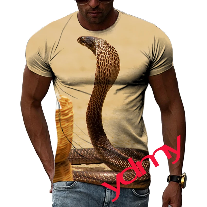 

Tide Fashion Summe The Snake Picture Men's T-shirt Casual Print Tees Hip Hop Personality Round Neck Short Sleev Quick-Dry Tops