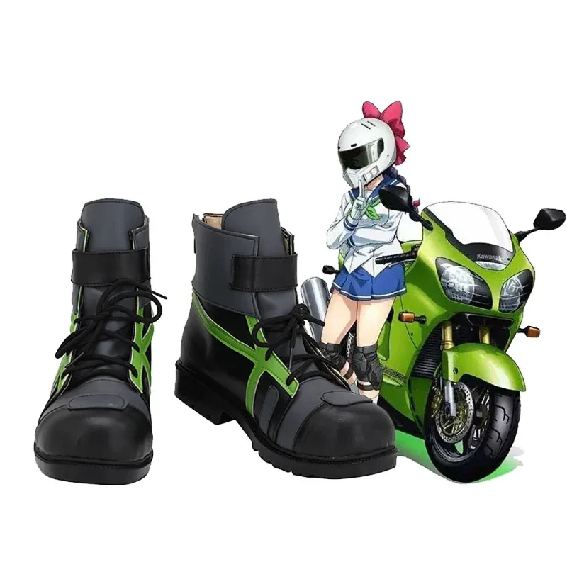 Фото Ridingirls аниме Raimu Kawasaki ботинки для косплея серые кожаные туфли на заказ любой размер №1