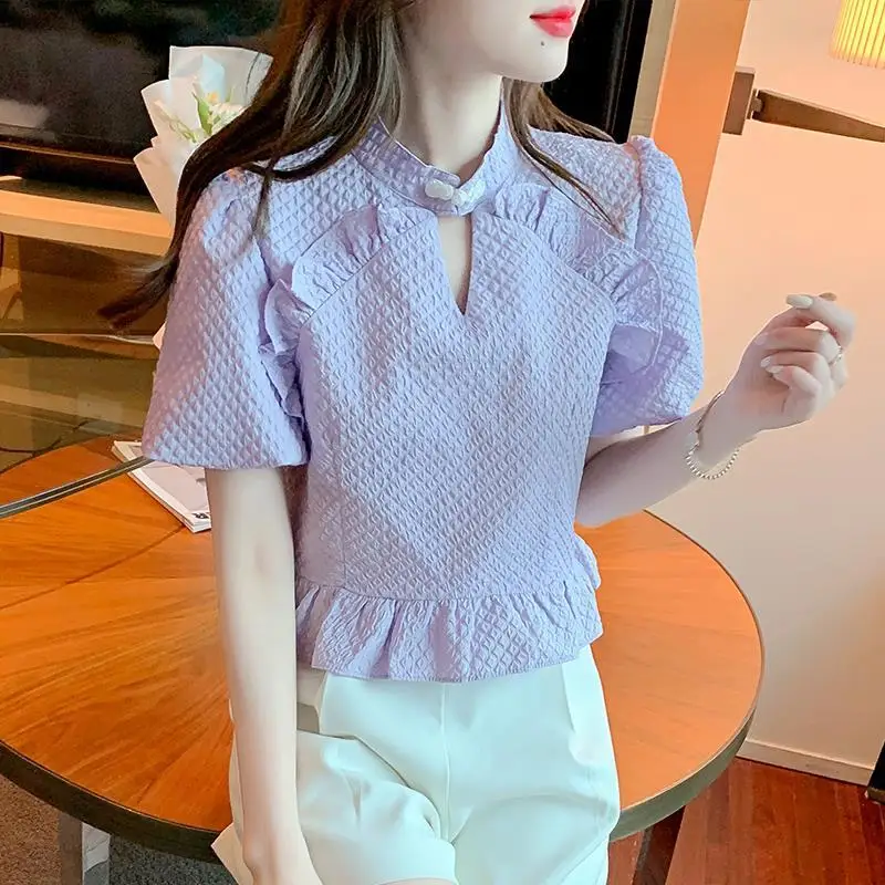 

Casual Bubble Short -sleeved Shirt Female Korean blouse 2022 New Summer Loose Loose Fresh Fresh Fresses Gentle Wind blouse