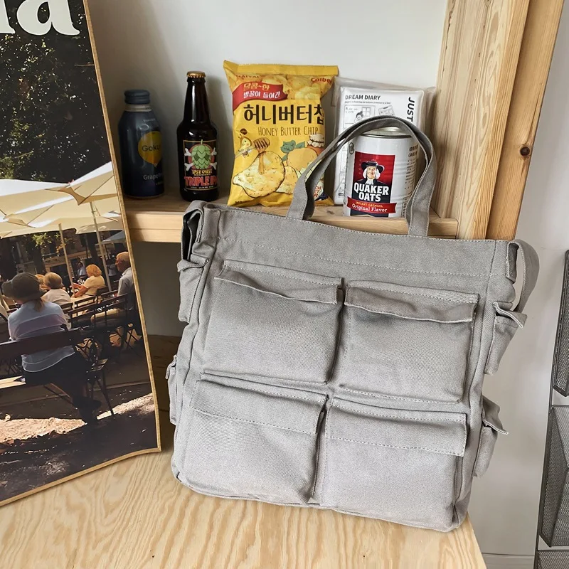 CGCBAG Multiple Pockets Lage Capacity Tote Bags For Women Canvas Shoulder Bag Casual Student Commuting Simple Ladies Handbags