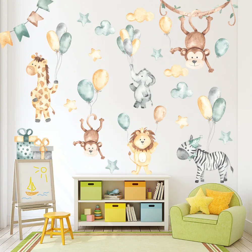 

Мультфильм Жираф Обезьяна наклейки на стену для детской комнаты детский сад фон Настенный декор животные парк ПВХ съемные наклейки на стен...