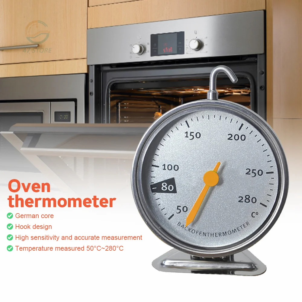 Kitchen Thermometer Stainless Steel Oven Thermometer Stand  BBQ Cooking Meat Food Temperature Measurement Tools Stand Large Dial