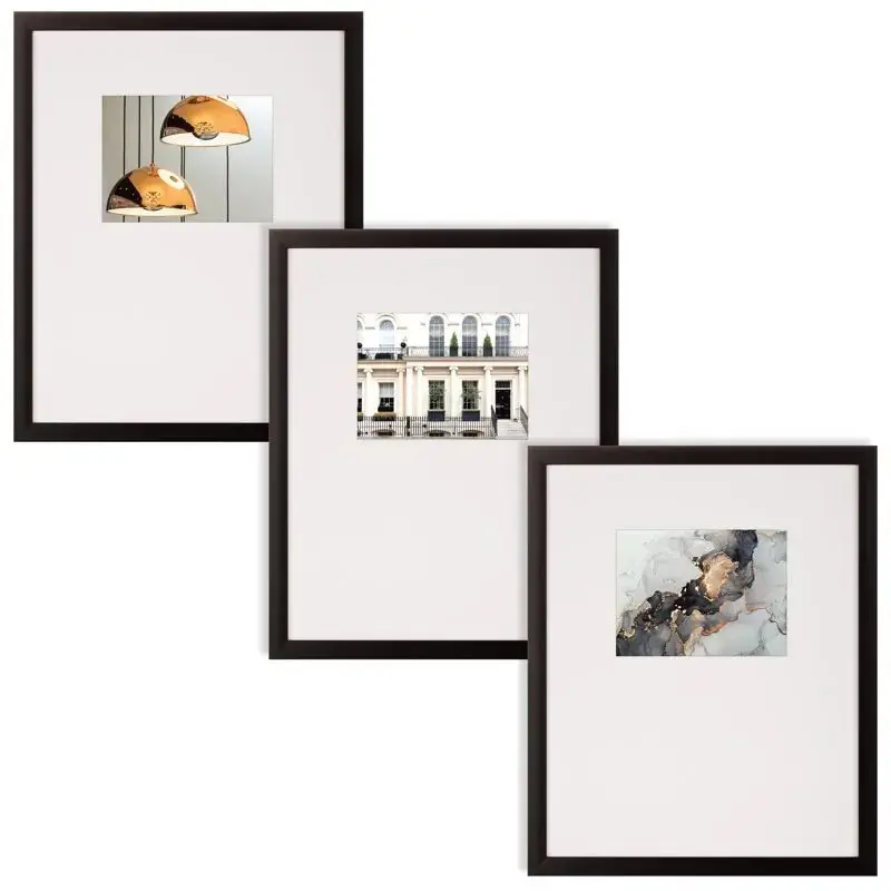 

3 Piece Gallery Wall Picture Frame Set 18" x 24" Matted to 8" x 10" with Offset Mat & Hanging Template