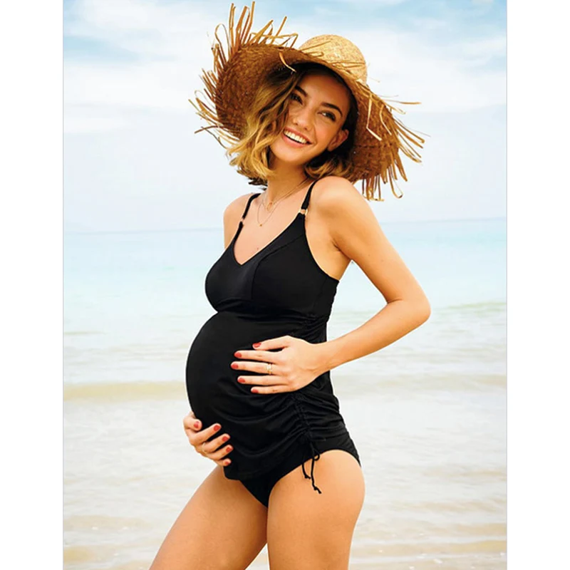 Solid Black Bikinis Summer Swimsuit Two-Piece Separates Bikini Women Pregnant Swim Bathing Suit Maternity Swimwear Beachwear