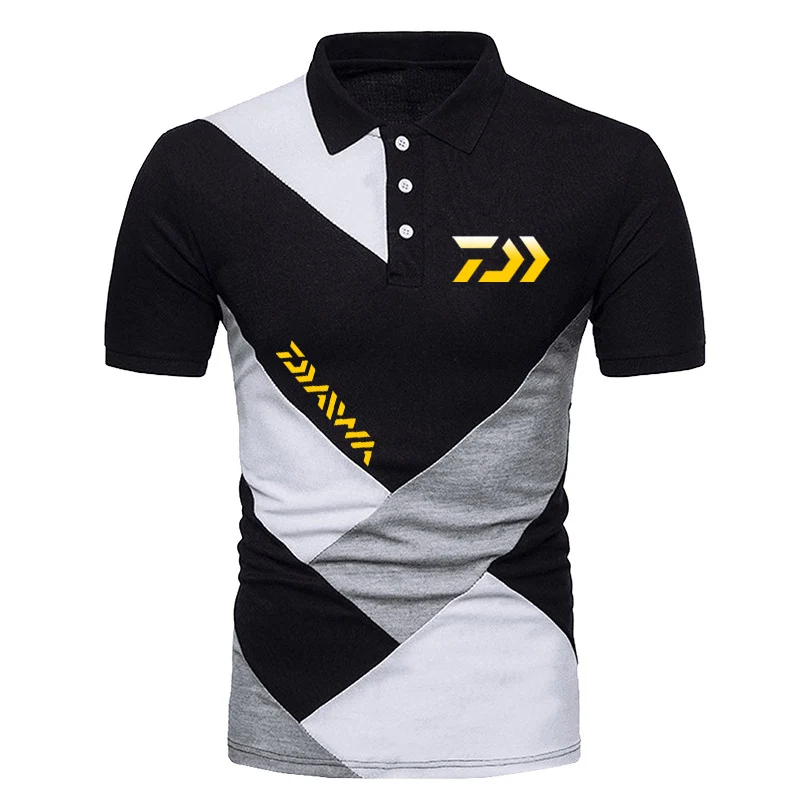 

2022 Daiwa Fishing Men Polo Short Sleeve Shirt Hot Sale Chest Three Stripe Color Stitching Popular Beach Lapel Top