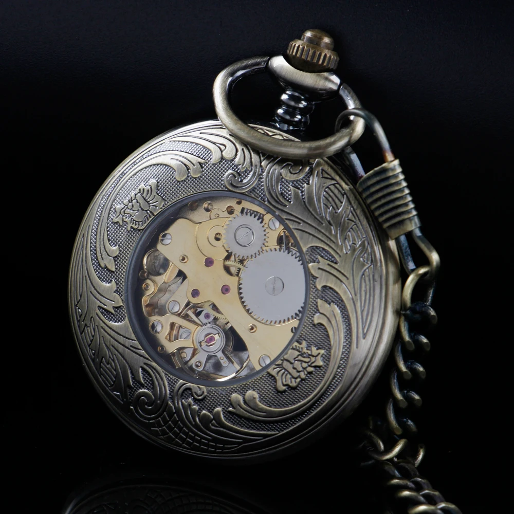 Cthulhu Octopus Hollow Out Mechanical Manual Winding Pocket Watch Gold Roman Digital Skull Dial Pendant Automatic Antique Clock