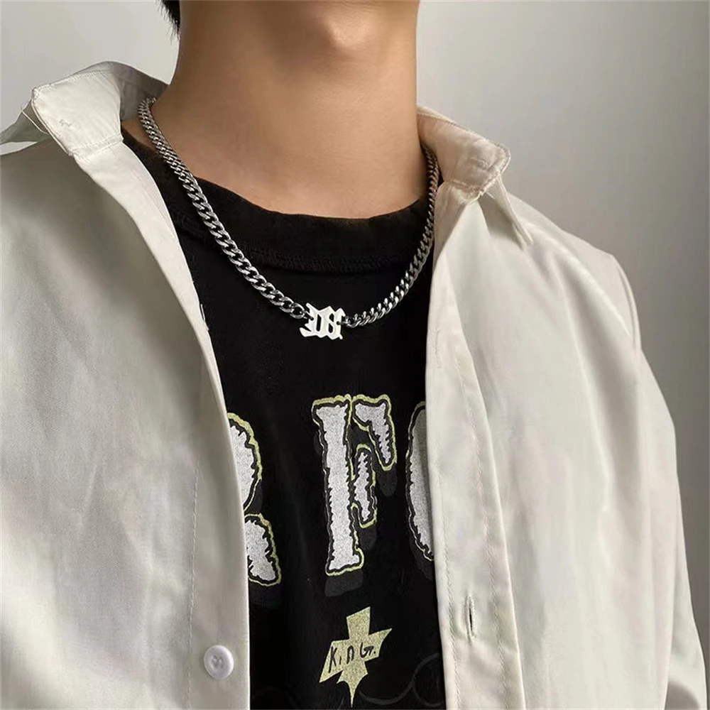

New In Fashion Cuban Chain Vintage Choker Silver Stainless Steel Hip Hop Letter Necklace For Men Women Jewelry Accessories Gift