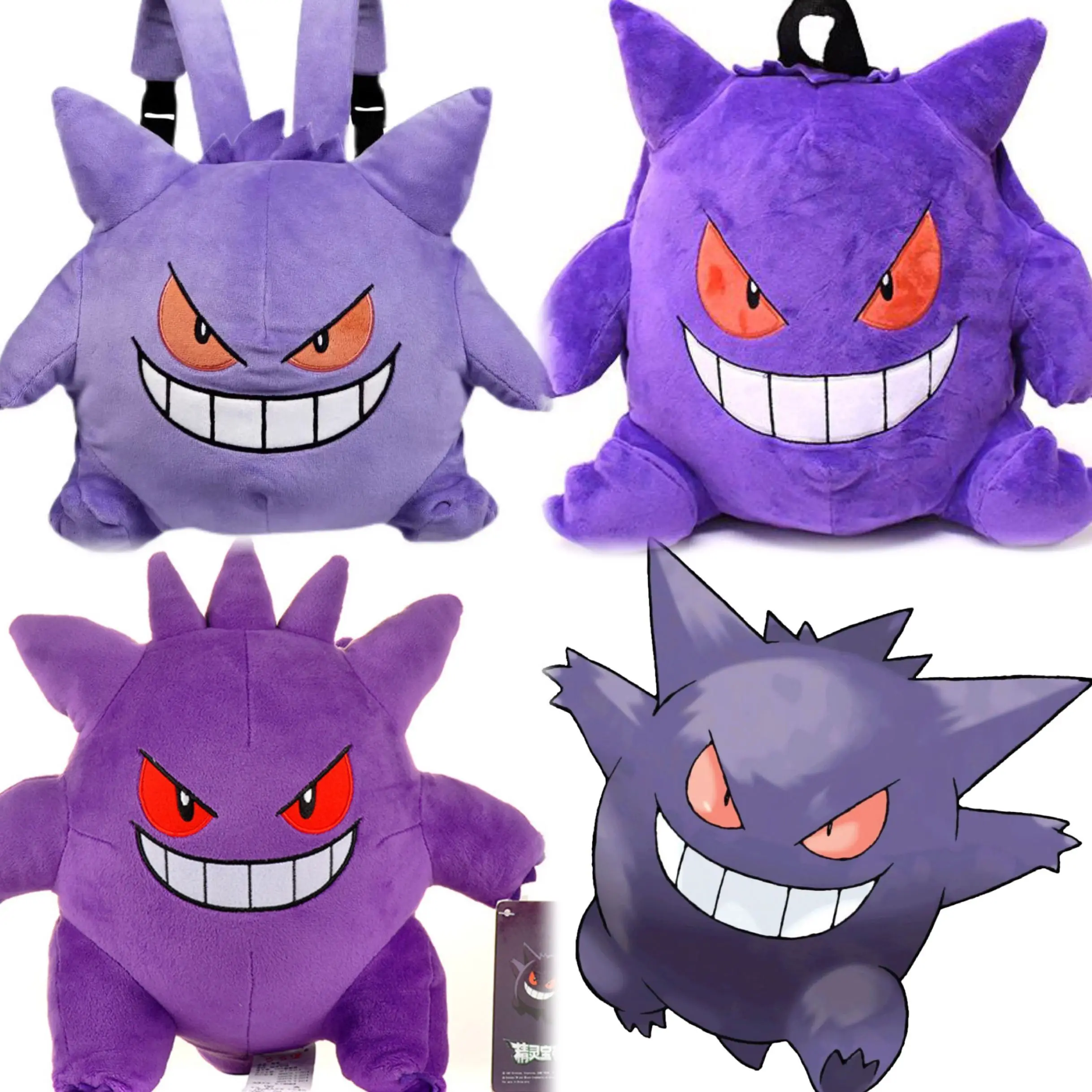 HQ Gengar Backpack Pokemon Schoolbag Pikachu Gengar Stuffed Doll Piplup Charmander Eevee Snorlax Charizard Plush Bag Xmas Gift