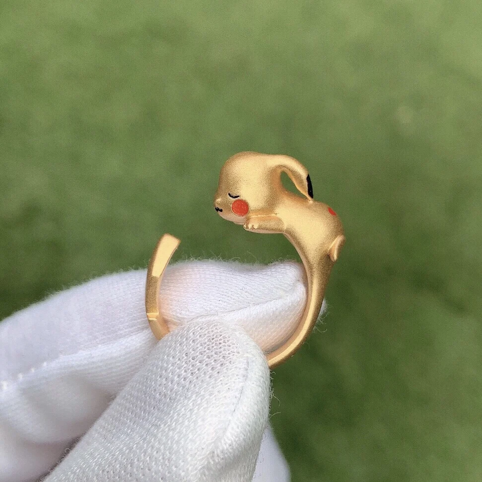 

Кольцо для косплея Пикачу из стерлингового серебра 925 пробы с регулируемым пальцем для женщин и мужчин