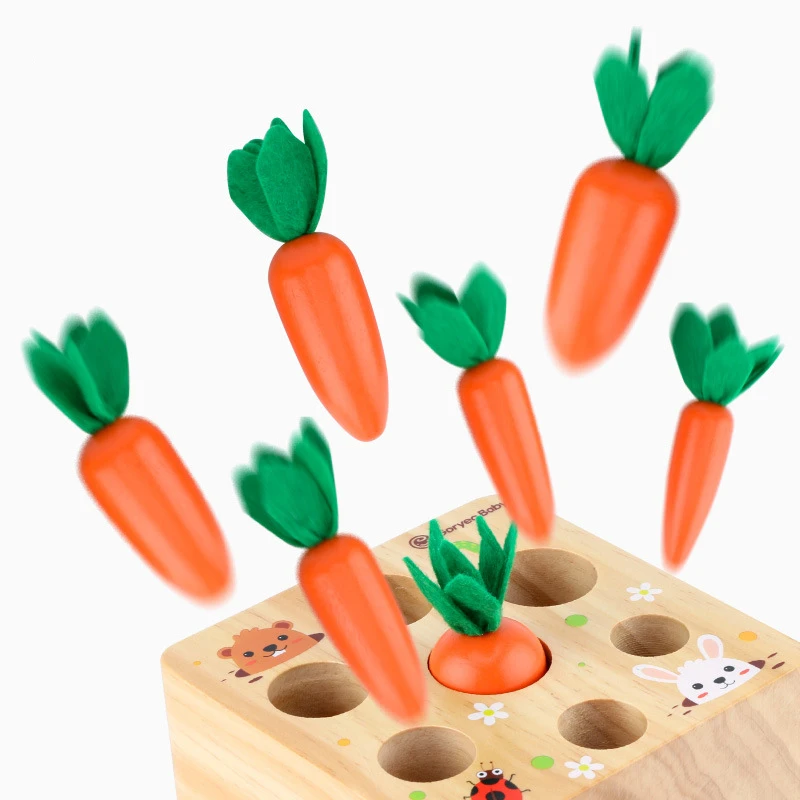 

Wooden Toys Baby Montessori Toy Set Pulling Carrot Shape Matching Size Cognition Montessori Educational Toy Wooden Toys Baby