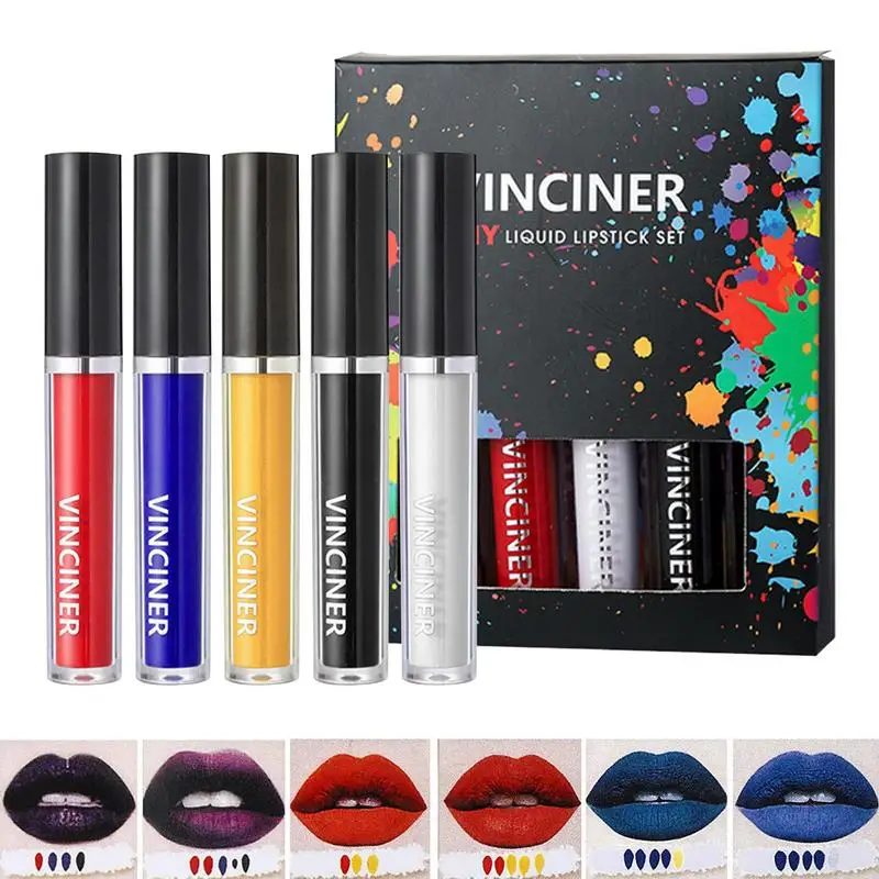

Velvet Lip Stain 5pcs Velvet Lip Makeup DIY Lipstick Kit Smooth DIY Tone Lip Glaze Set Multi-Functional Moisturizing Liquid