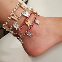 2022 the new butterfly anklet rhinestone tennis chain foot chain jewelry for women summer beach anklet butterfly barefoot chain