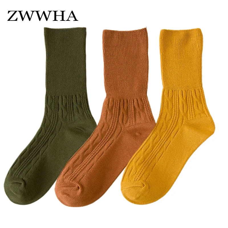 

3 Pairs Women's Socks New Fashion Style Solid Color Cotton Socks Middle Tube Casual Socks Harajuku Style Breathable Socks Women