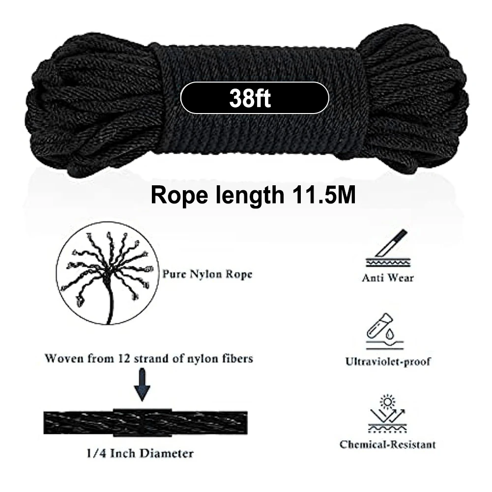 

Useful Brand New Flag Rope Parts Accessories Black Fittings Flag Pole Rope Kit Nylon Pull Replacement Snap Hooks