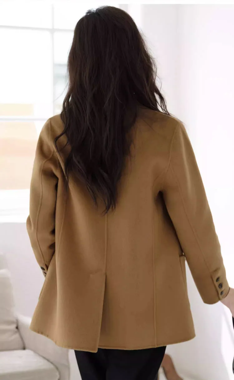 Женский шерстяной пиджак верблюжьего цвета короткое пальто с длинным рукавом