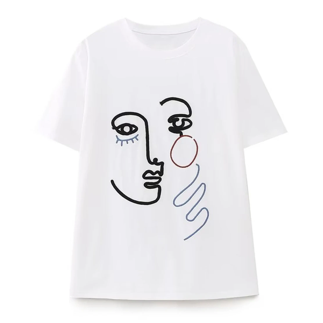 

Elmsk Fashion High Street Girls Embroidered Printed Round Neck Cartoon Casual Top Cotton Summer T-Shirt Women