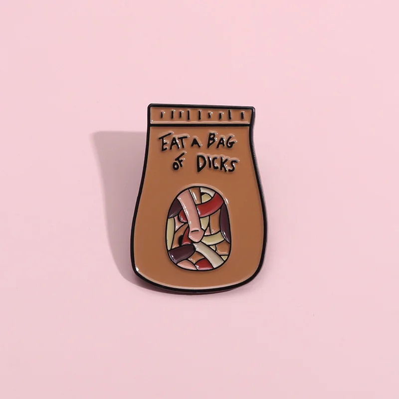 

New Cartoon Simple and Creative Coffee Color Geometric Breast Pin Metal Emblem Baked Paint English Letter Fashion Pin