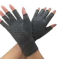 women men unisex compression arthritis hand gloves textured open finger joint pain relief fingerless wrist length mittens