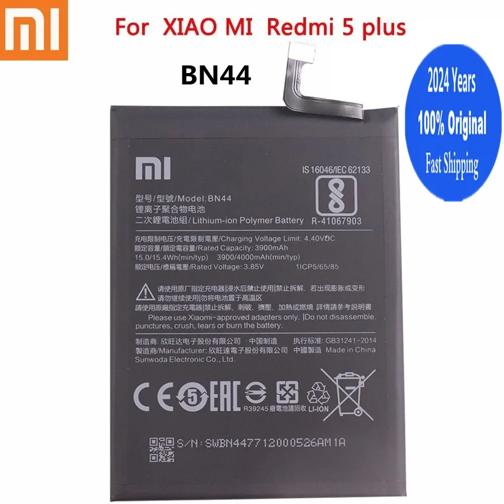 2024 года 100% оригинальный аккумулятор xiao mi BN44 для Xiaomi Redmi 5 Plus 4000 мАч мобильного