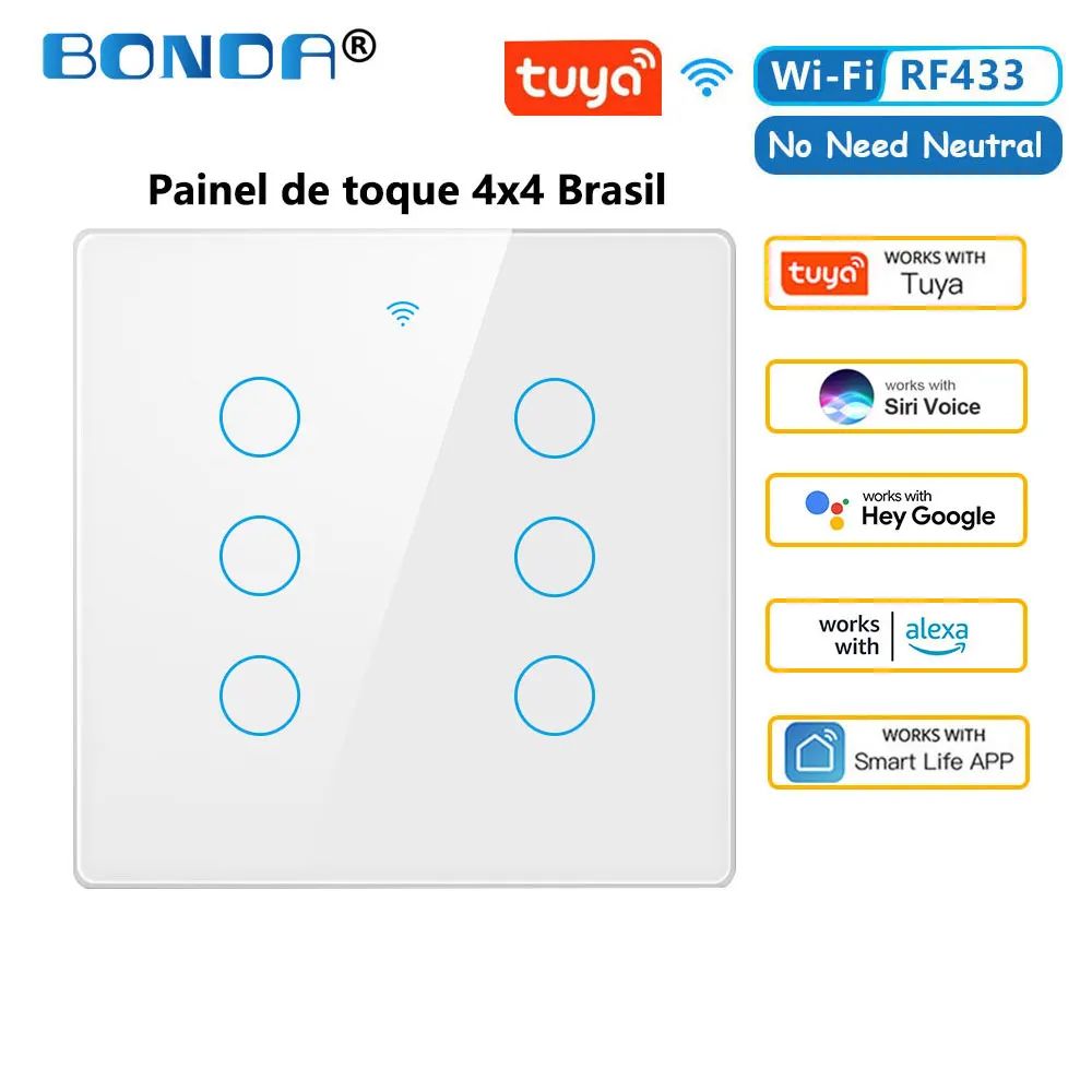 

BONDA Умный сенсорный выключатель Wi-Fi 4/6 клавиш