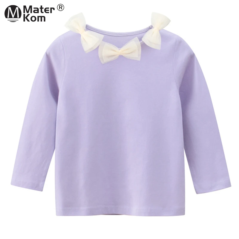 

Girls Bow Ties Print T Shirts Spring Kids Fashion Clothes Long Sleeve Tops Casual Cotton Tees Clothing for Children Size 2T-7T
