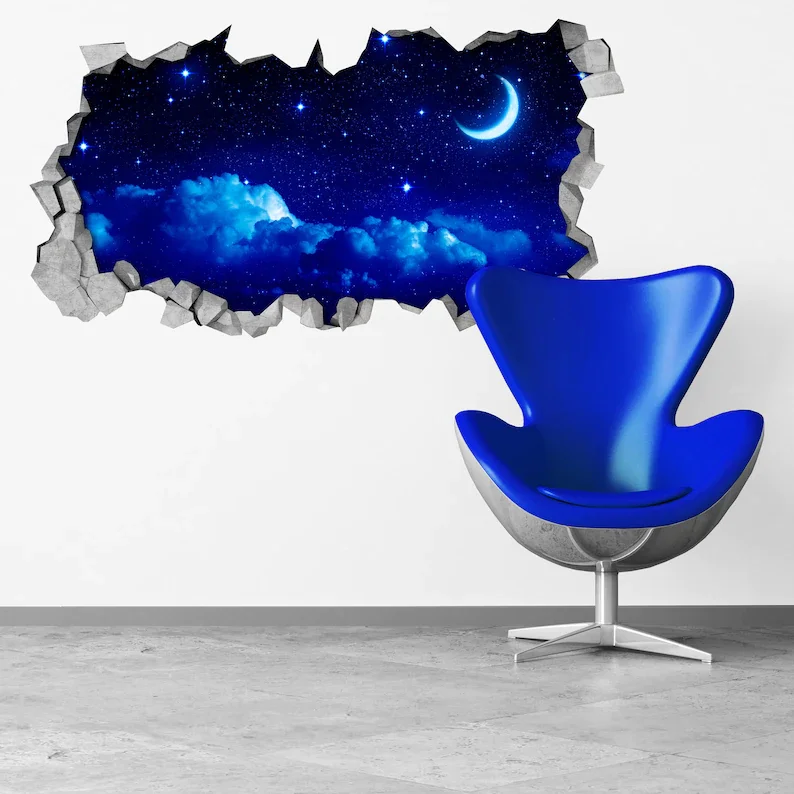 

Moon Wall Sticker 3d - Broken Wall Decal - 3d Wallpaper - Wall Decal - 3d wall decals - 3d printed - 3d wall art - 3d art - SKU: