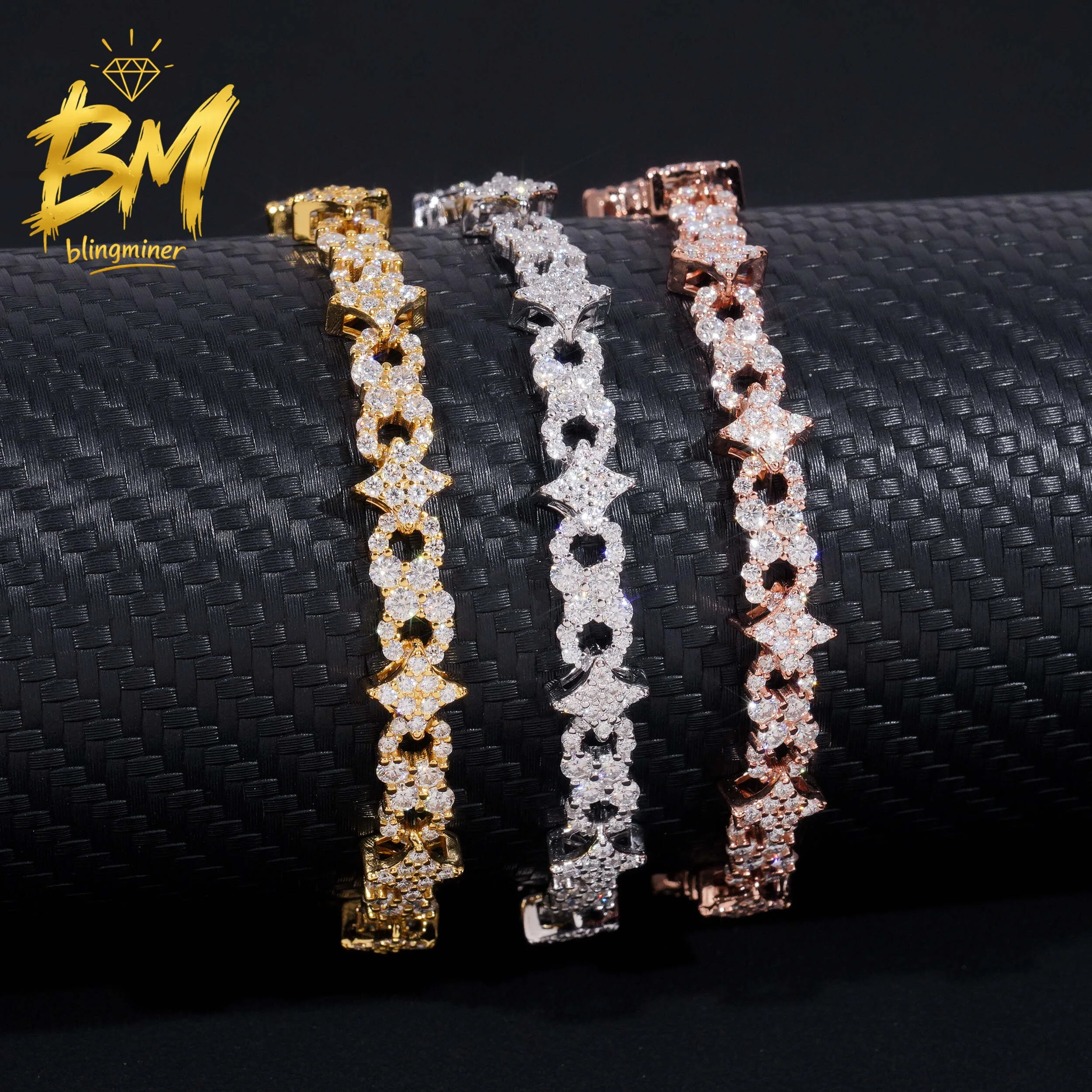 Фото Цепочка Blingminer Star Infinity Links VVS Moissanite Stars Cuban Link Chain Iced Out для мужчин, серебро S925, проходит проверку на подлинность бриллиантов №4